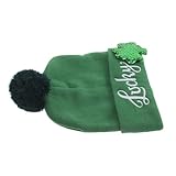 KOMBIUDA Irischgrüne Strick Bommelmütze mit Kleeblattstickerei und Pailletten Warme Wintermütze mit Umschlag für St Patrick's Day und Festliche Anlässe