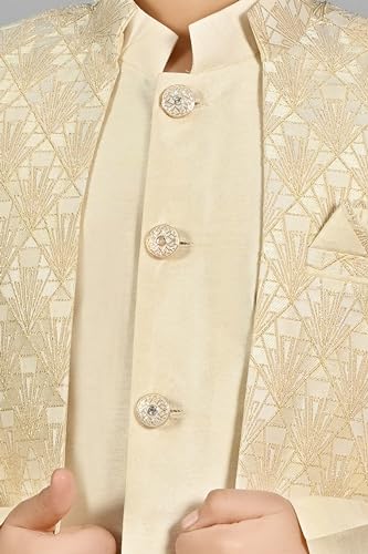 Image of AHHAAAA Kids Ethnic Silk Blend Waistcoat Kurta Pyjama Sherwani Set For Boys