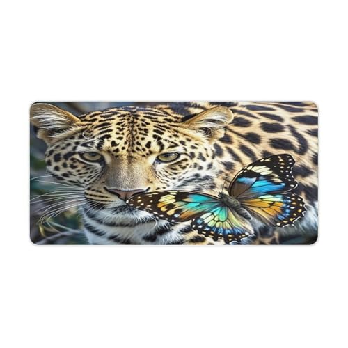 Leopard and Butterfly Desk Pad Waterproof Writing Mouse Pad Large Office Desk Mat
