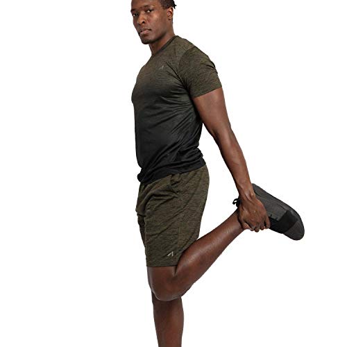 Alive Men’s T-Shirt Active Wear Short Sleeve Top Performance Workout Slim Fit Stretch Quick Dry Athletic Dri Fit Shirt (X-Large Dark Olive Heather/Darker Olive Dip)