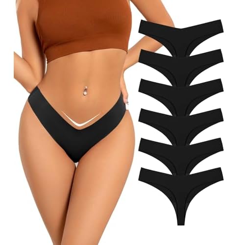 Seamless Thongs for Women V-Shaped No Show Panties Soft Comfortable Breathable Workout Underwear Multiple Pack