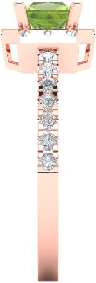 Clara Pucci 1.5 Brilliant Princess Cut Solitaire W/Accent Natural Green Peridot Bridal Wedding Statement ring Solid 18K Rose Gold