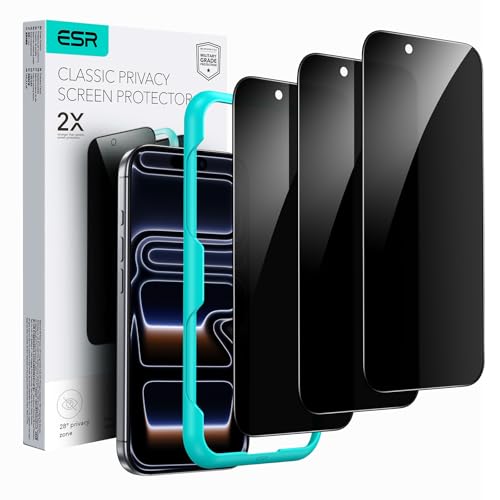 Image of ESR 3 Pack for iPhone 17 Pro Privacy Tempered Glass Screen Protectors, High Clarity, 9H Hardness Scratch Resistant, Military-Grade, Shatterproof, Screen Guard with Easy Installation Tool