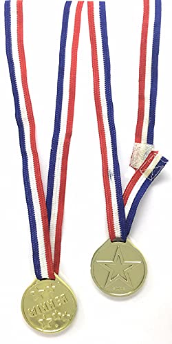 AoneFun Gold Medals for Kids Necklaces Toy Medals Soccer Medals Award Medals 1st Place Medals Ribbons for Medals Prize Ribbons Plastic Medals Winner Ribbons Fake Medals Race Medals (72 Pack)
