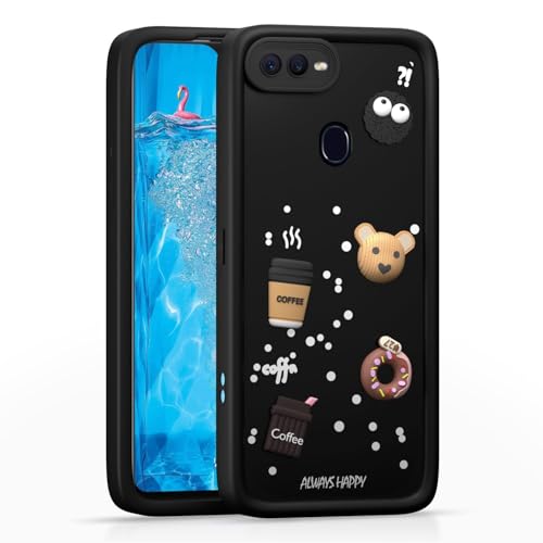Image of Bintage Cute Fun Taddy Cartoon 3D Ball Bear Milk Donut Coffee Cup Silicon Case Full Body & Camera Protection Back Cover Compatible for Oppo F9 - Black