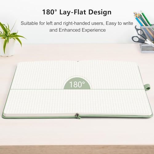 Image of RETTACY Graph Grid Paper Notebook, 192 Pages, A5 Size (5.7'' x 8.3'') | 5 Squares per Inch, Leather Hardcover, 100 GSM Thick Paper, for School, Students, Math, Engineering (Light Green)