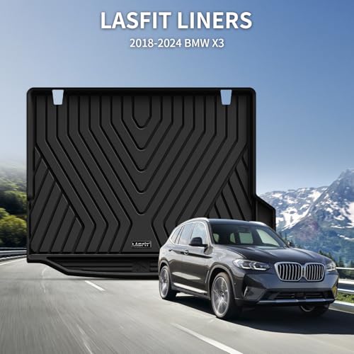 Image of LASFIT Cargo Mats for BMW X3 Gas 2018-2024 30i /M /M40i /M | Without Spare Tire, Not Fit X3 30e or Luggage Compartment Package, All Weather TPE Custom Fit Trunk Liner, Black