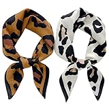ZXTGBQ 2 Piezas Pañuelos Seda con Diseño de Leopardo 70x70cm Pañuelo Pelo Mujer Bufandas de Satén con Estampado de Leopardo, para Usar en la Cabeza, Cuello, Bolso