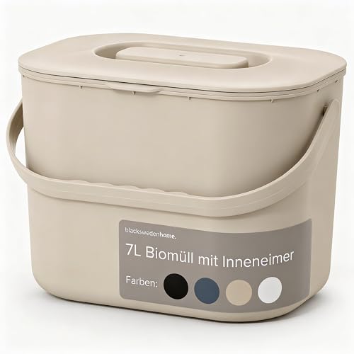 Black Sweden Home Poubelle de Cuisine Bio - 7L - Composteur Design avec Filtre - Poubelle Bio Étanche aux Odeurs -Seau à Compost Cuisine Couvercle -...