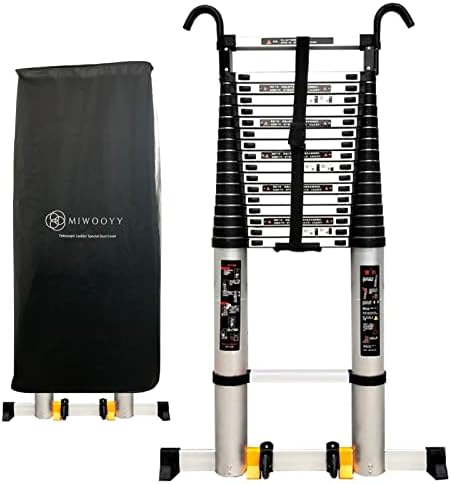 MIWOOYY 26 feet / 23 feet Telescoping Ladder with Hooks & Stabilizer Bar, Aluminum Folding Extension Ladders for RV/Rooftop Tent/Attic/Outdoor Work, Loads 150kg (26ft/8m)
