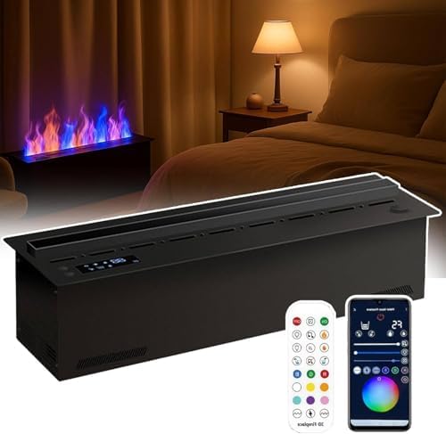 Recessed Electric Water Fireplace with Remote Control, 3D Realistic Atomized Flame, 128 Adjustable Flame Colors, Stainless Steel Design for Living Room & Hotel, 1.5m