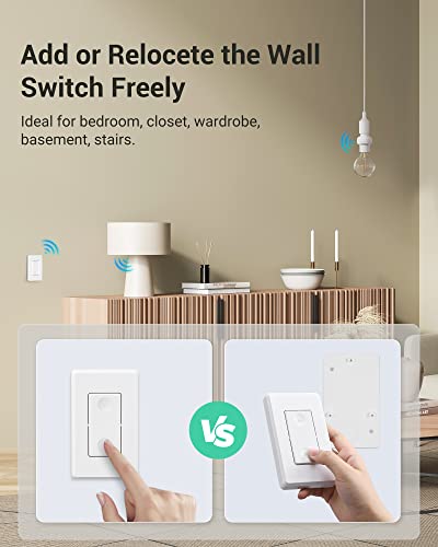 Dewenwils Remote Control Light Bulb Socket, Wireless Light Switch For Pull Chain Light Fixture, Remote Light Socket E26 E27 Bulb Base, No Wiring, Etl Listed(1 Wall Mounted Switch+2 Socket) #TOP1