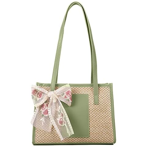 HNQH Straw Woven Tote Bag for Women Ladies Girls, Large Capacity Summer Beach Handbag with Zipper for Travel Shopping and Everyday Use (green) Cover