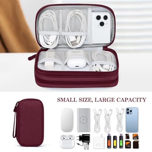 Image of FYY Electronic Organizer, Travel Cable Organizer Bag Pouch Electronic Accessories Carry Case Portable Waterproof Double Layers All-in-One Storage Bag for Cable, Cord, Charger, Phone, Earphone Wine Red