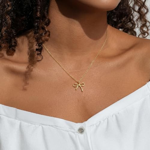 SLUYNZ Solid 925 Sterling Silver Bow Choker Necklace for Women Teen Girls Simple Bowknot Pendant Necklace (B-Gold Plated) by SLUYNZ - Image 2