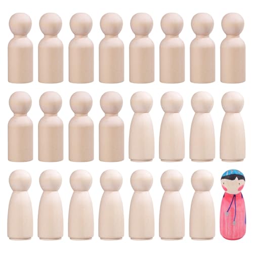 GLOBLELAND 2 Stile 24 Pezzi Bambola di Legno con Piolo per Artigianato Figure di Persone In Legno Non Finite Forme Cilindriche e Coniche Corpi Vuoti Bambole di Famiglia Angelo per Festa di Nozze