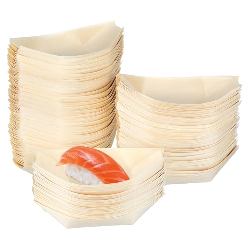 Platos desechables de madera para sushi 150 unidades miniatura 1