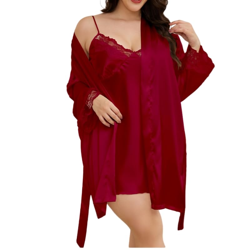 VIVACRAFT Pijama Mujer Verano Set De Túnica Vestir Kimono Robe Dos Piezas Satinada Long Satin Vestido Fiesta Boda para Mujeres