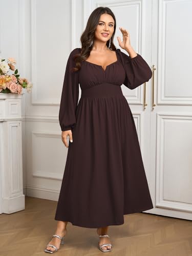 SCOMCHIC Women Plus Size Formal Dresses Long Sleeve Square Neck Wedding Guest Cocktail Split A-Line Maxi Long Dress4