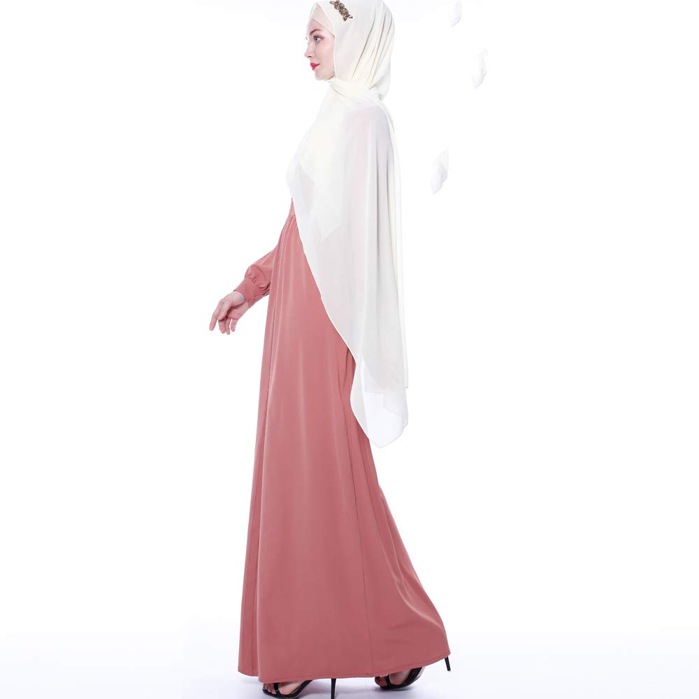 HZUX Muslim Dresses for Women Solid Long Dress Women Abaya Dress Islamic Robe Red