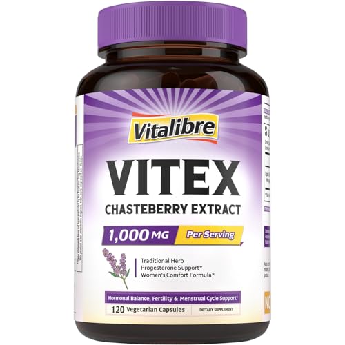 Vitalibre Organic Vitex Chasteberry Supplement for Women, Hormone Balance, Fertility Support, Healthy Menstrual Cycle, Vegan, 120 Capsules