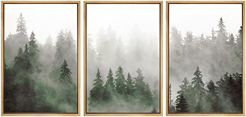 SIGNFORD Foggy Forest Wall Art, Misty Forest Wall Art, Green Pine Forest Wall Art, Landscape Wall Art, Nature Wall Art, Framed Wall Art - 16"x24" x3 Panels