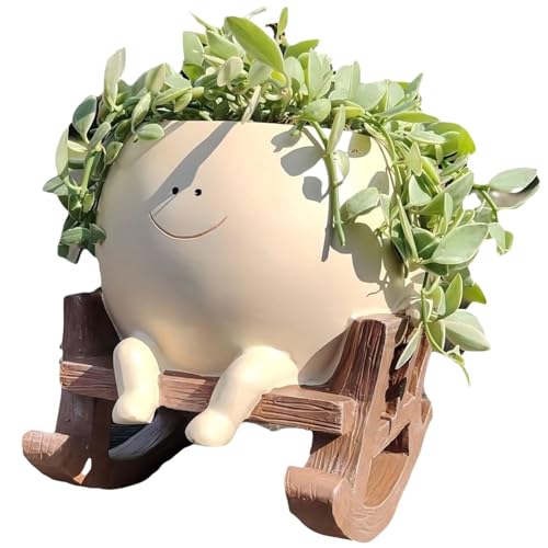 Luxetoys Joli pot de fleurs avec chaise à bascule et visage souriant - Petit modèle de pot pour bureau et cadeau (grande chaise à bascule)