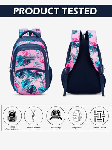 Image of Lavie Sport Flamingos 30L Navy Backpack |Organizer & Bottle Holder |Gift for Men, Women, Boys, Girls | Laptop Sleeve for School & College