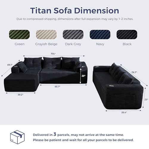 Image of MAXYOYO Modular Sectional Couch with L-Shape Chaise and Loveseat, Modern Boneless Couch for Living Room, Oversized Sofa with Deep Seat, No Assembly Required, Black