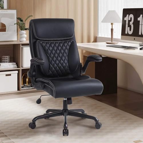 Youhauchair Executive Office Chair, Ergonomic PU Leather Computer Desk Chair with Lumbar Support, Flip-up Armrests and Adjustable Height, for Home Office, Black by Youhauchair - Image 7