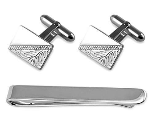 Gemelos rectangulares de plata artesanal para bodas y ceremonias con pasador de corbata
