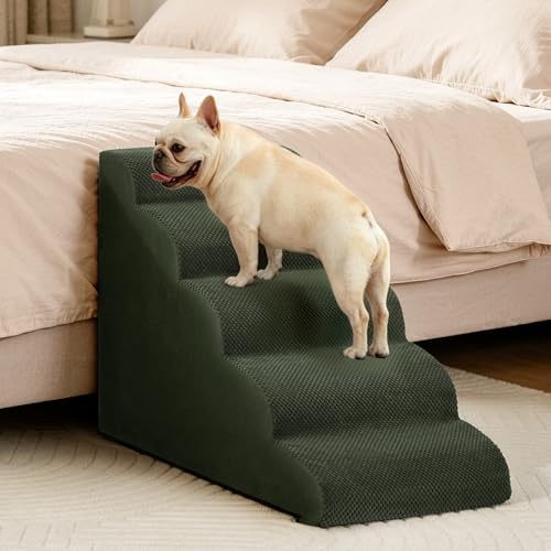 Image of Aodisman Dog Stairs for High Beds,5 Step Pet Ramp for Dogs and Cats,22.4 inch H | High-density foam dog steps for beds and window sills, with a non-slip bottom for puppy and older cat,comfortable,Green