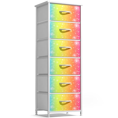 Sorbus Kids Dresser with 6 Drawers - Storage Chest Organizer Nightstand - Steel Frame, Wood Top, Tie-Dye Fabric Bins for Clothes - Wide Furniture for Bedroom, Hallway, Nursery, Closet, & Apartment