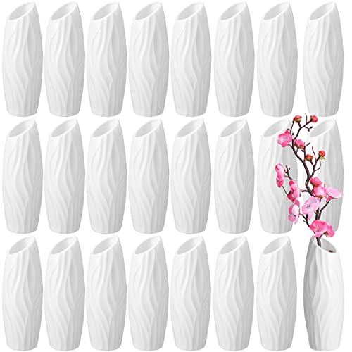 24 Pcs Composite Plastic Flower Vase Ceramic Look Plastic Vase Decorative White Vase Unbreakable Flower Vases for Centerpieces Small Tall Flower Vase for Living Room Table Home Decor (Elegant Style)