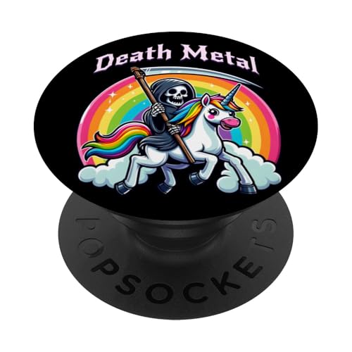 Death Metal Grim Reaper Riding a Unicorn PopSockets Adhesive PopGrip
