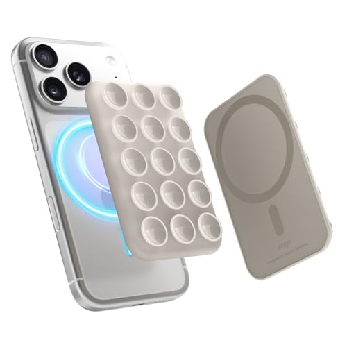 elago Magnetic Suction Cup Phone Mount Compatible with MagSafe Case, Removable Silicone Sticky Grip Holder for iPhone, Hands-Free Selfies/Video for TikTok&Instagram Influencer/Creator (Stone)