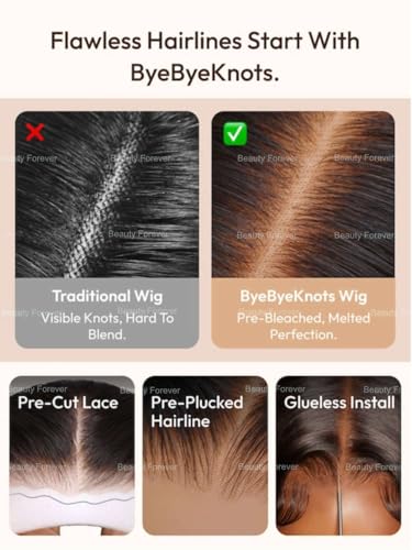 Image of Beauty Forever Bye Bye Knots Golden Blonde Highlights Glueless Human Hair Wig Face Framing Loose Body Wave 7x5 HD Lace Closure Ombre Blonde Wig 150% Density Pre Plucked Pre Cut Wear and Go Wigs 20inch