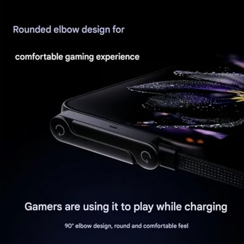 Image of Sideways Phone Charger, 240W USB-C Fast Charging Cable with Built-in Phone Stand, 90 T-Shaped Right-Angle Connector, Braided Durable Cable for Gaming, Desk, Bedside, Travel (1pcs)