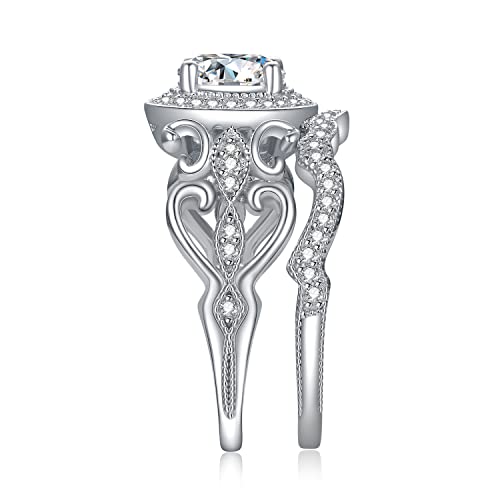 Jewelrypalace Vintage Butterfly Round Cut 1.5Ct Cz Halo Engagement Ring For Women, Bow 925 Sterling Silver Promise Ring For Her, Simulated Diamond Anniversary Wedding Ring Band Bridal Sets 7.5 #TOP5