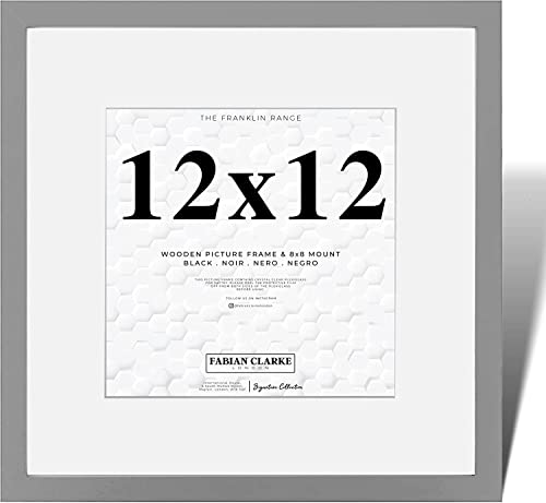 Fabian Clarke London Modern Grey Square 12x12 Picture Photo Frame with 8x8 White Mount Wood Moulding