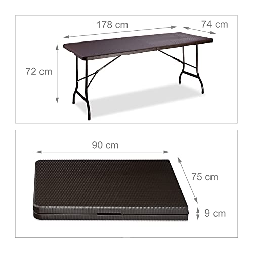 Relaxdays Gartentisch klappbar BASTIAN, groß, Tragegriff, stabiler Campingtisch, H x B x T: 72 x 178 x 74 cm, braun – Bild 5