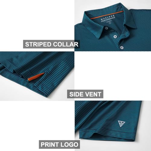 Image of Men's Golf Polo Shirts Short Sleeve Striped Performance Moisture Wicking Dry Fit Golf Shirts for Men