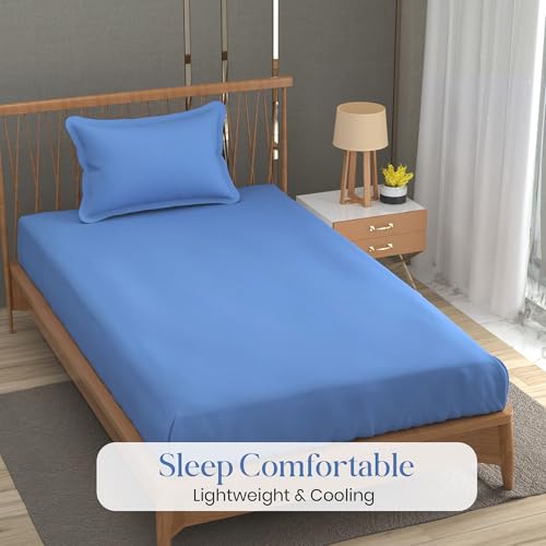 Image of FRESH FROM LOOM Soft Solid Plain 240 TC Single Size Bedsheet Set - Anti Fade, 1 Pillow Cover (Size- 60 x 90 inch | SkyBlue| Solid)
