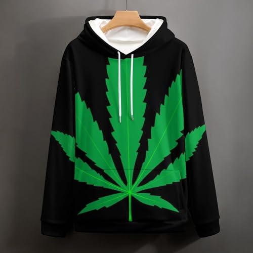 Sweat à capuche manche longue pull imprimé feuilles vertes confort premium taille L