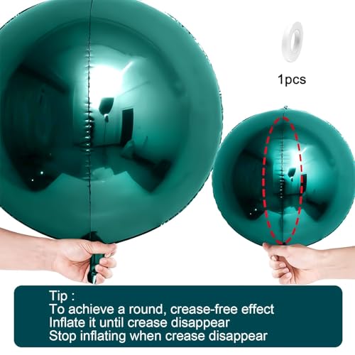Image of 12PCS Dark Green Round Foil Balloons 22 inch 15 inch 10 inch Large Mylar Balloons | Shiny Green 4D Ball Balloons for Birthday Party, Graduation, Wedding, Christmas, New Year, Disco Prom Party Decorations