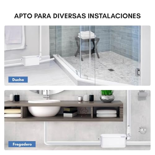 Miniatura 6 de Aquamatix Pequeña Estación De Elevación, 250 W Con Triturador Compacto, Bomba De Aguas Residuales Hasta 8 M De Altura De Descarga, Con 2 Entradas, Para Ducha Y Lavabo