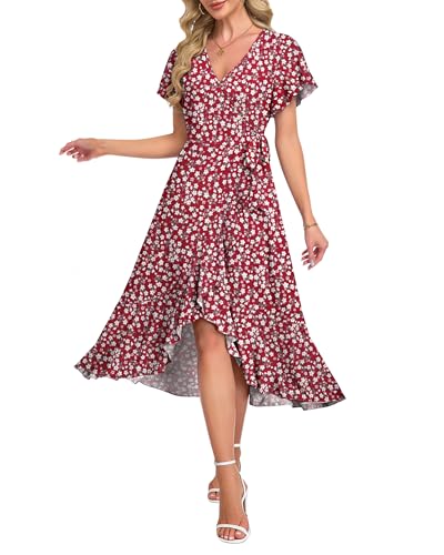 Image of AUSELILY Women Summer Midi Dresses Wrap Short Flutter Sleeve Elegant Dress