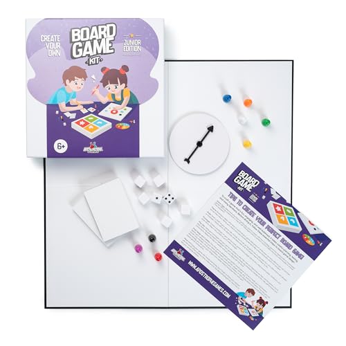 Image of Create Your Own Board Game Set - DIY Kit with Blank Game Board, Game Pieces, Blank Cards, Dice, Spinner - Build Your Own Game Kit - Junior Edition