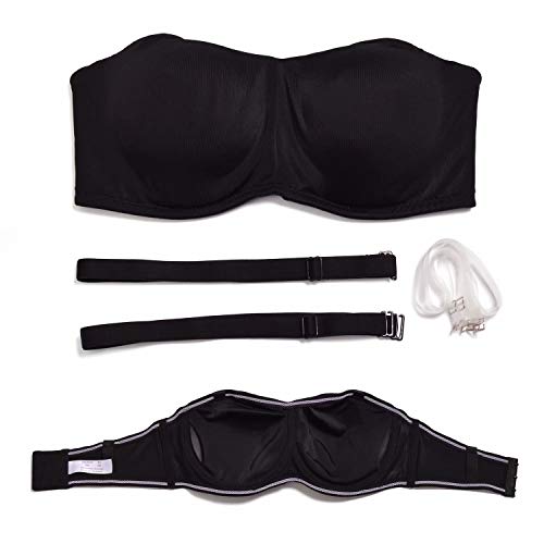 Vgplay Plus Size Strapless Bandeau Bras With Clear Straps Multiway Convertible Minimizer Bra For Women, Black 38D #TOP5