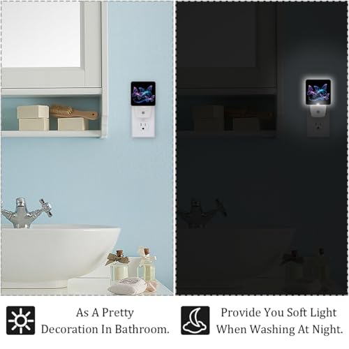 Image of NEWzone Blue Glitter Butterfly Night Light [2 Pack], Plug in Wall Led Night Lights Decor for Boys Girls Room, Dusk to Dawn Sensor Wall Lamp for Stairway /Bedroom /Kitchen /Nursery Room